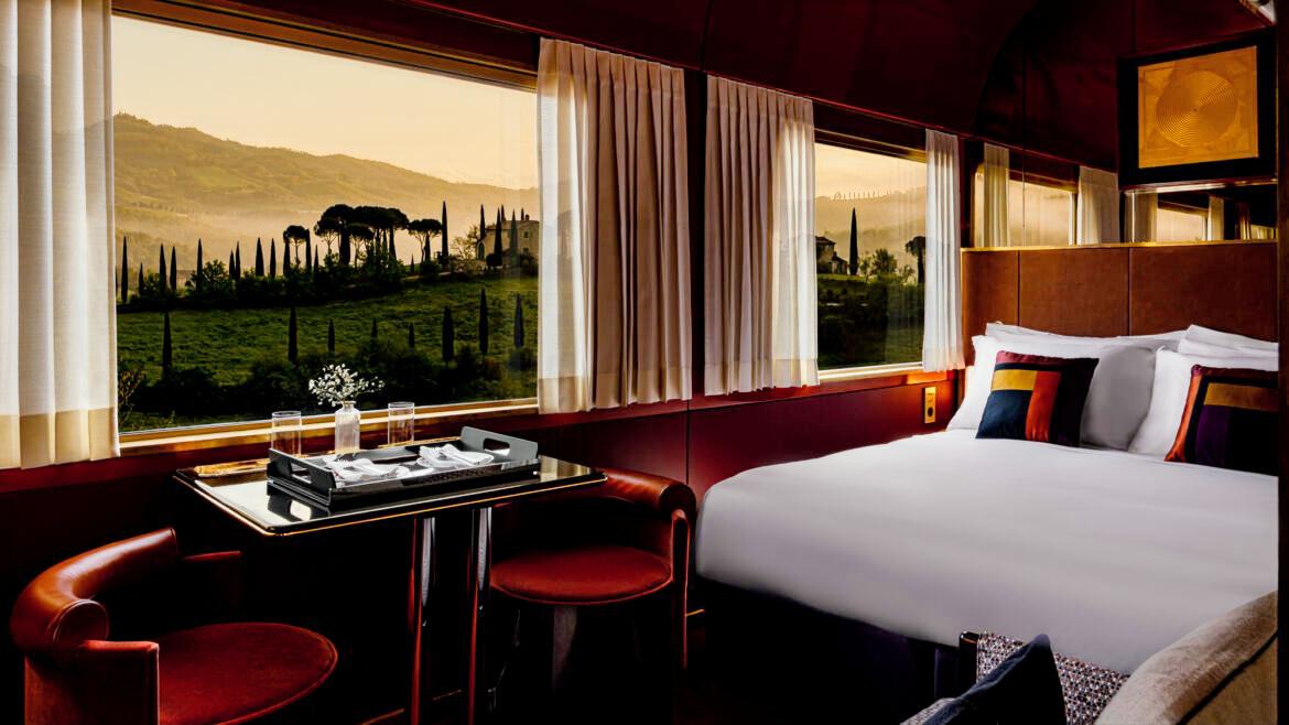 Breakfast for two in a suite overlooking cypress-lined hills